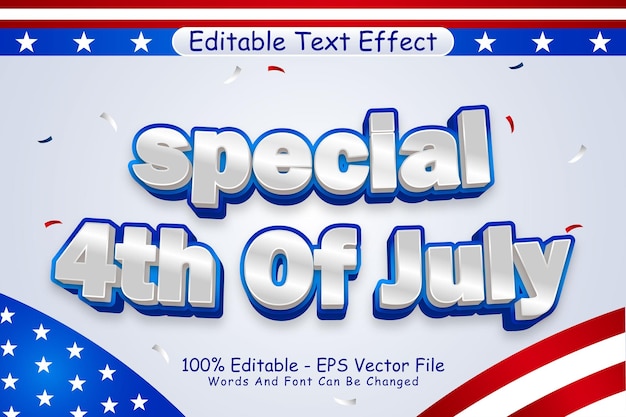 Vector especial 4 de julio efecto de texto editable 3 dimensiones relieve estilo moderno