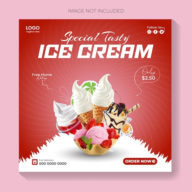 Especial delicioso helado plantilla de diseño de post de banner de redes sociales
