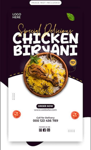 Especial delicioso pollo biryani plantilla de historia de instagram