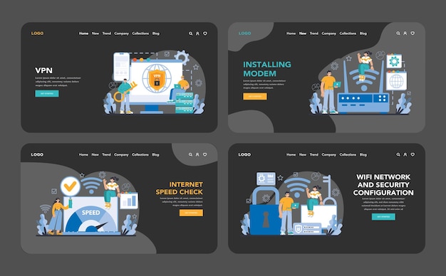 Especialista en configuración, desarrollo y mantenimiento de la red Wi-Fi en modo oscuro o nocturno, web o conjunto de aterrizaje