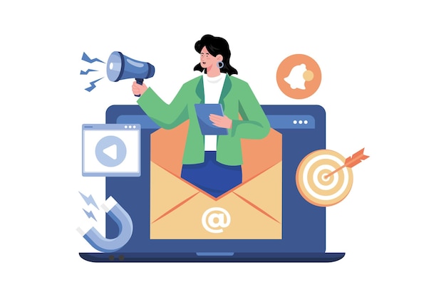 Un especialista en marketing digital envía marketing por correo electrónico al cliente