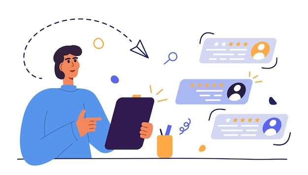 Especialista en recursos humanos que tiene una entrevista con el solicitante de empleo Elección del mejor candidato para el trabajo Concepto de recursos humanos Personajes masculinos Conversación de negocios Proceso de empleo Ilustración vectorial plana