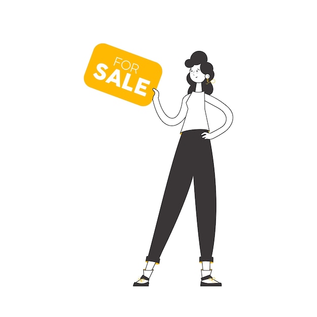 Especialista en ventas inmobiliarias Lineart Ilustración vectorial aislada