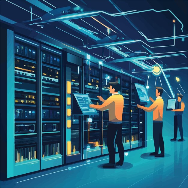 Especialistas de TI colaborativos solucionan problemas juntos Ilustración vectorial