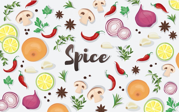 Especias y alimentos vegetales.