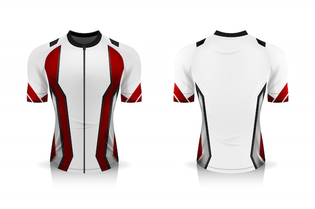 Especificación plantilla de maillot de ciclismo. deportiva uniforme de cuello redondo para ropa de diseño de ilustración, capas de trabajo separadas. | Vector Premium