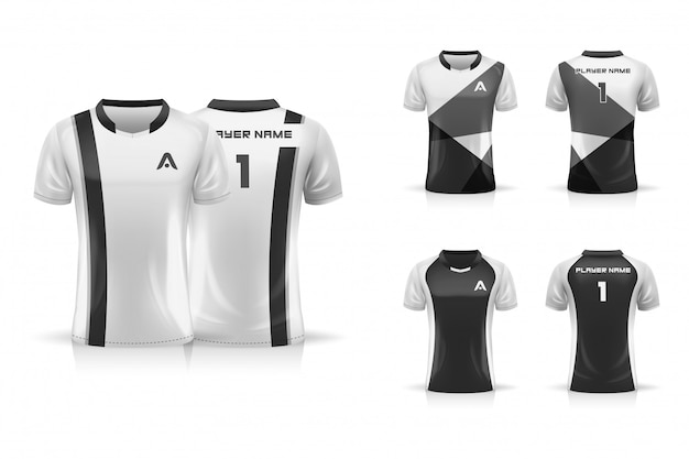 Especificación soccer sport, esport gaming t shirt jersey template. conjunto de colección uniforme. ilustración