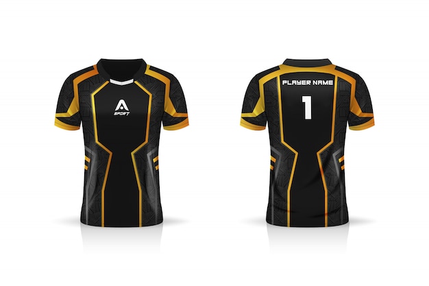 Especificación soccer sport, esport gaming t shirt jersey template. uniforme ilustración