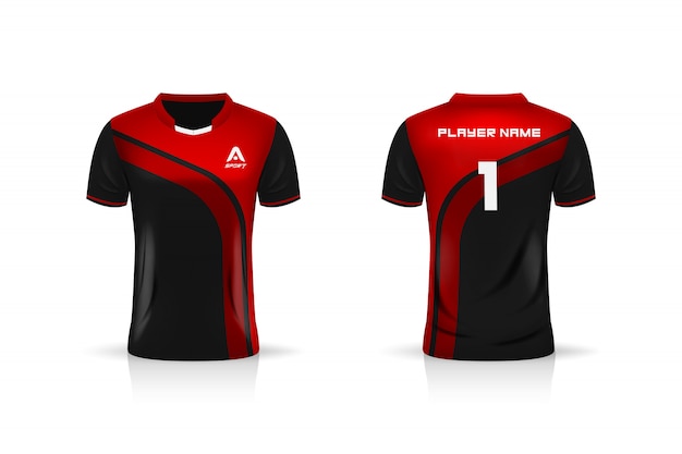 Especificación soccer sport, esports gaming t shirt jersey plantilla. uniforme ilustración