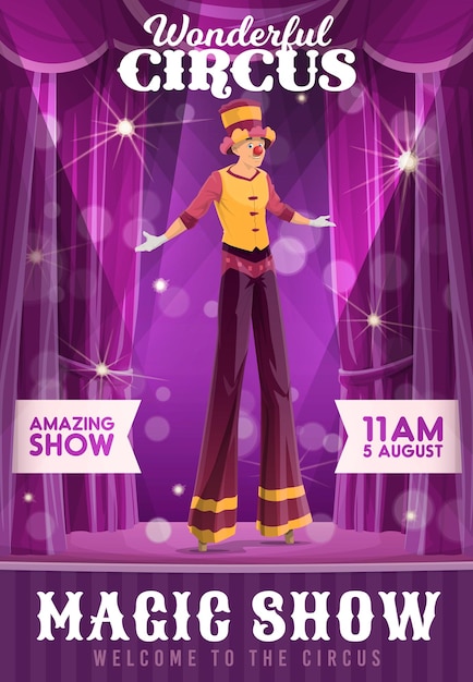 Espectáculo de andador en zancos de dibujos animados de cartel de circo Shapito