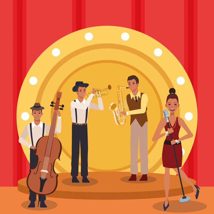 Vector espectáculo de banda de música jazz en el escenario