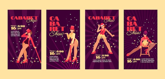 Espectáculo de cabaret de diseño plano historias de instagram