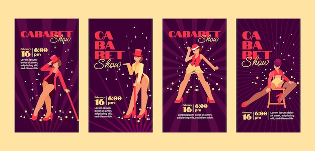 Vector espectáculo de cabaret de diseño plano historias de instagram