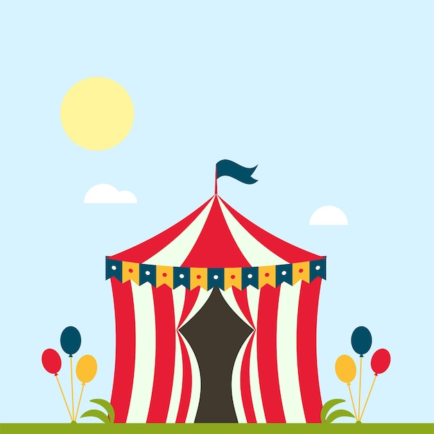 Espectáculo de circo carpa de entretenimiento carpa carpa festival al aire libre con rayas y banderas aisladas