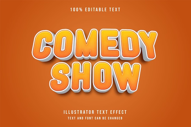 Espectáculo de comedia, efecto de texto editable 3d efecto de estilo cómico naranja de gradación amarilla