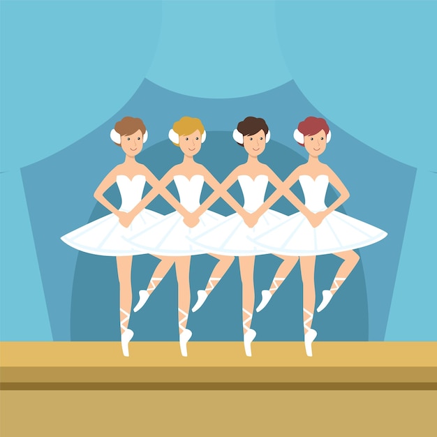 Espectáculo de danza de cuatro bailarinas pequeños cisnes