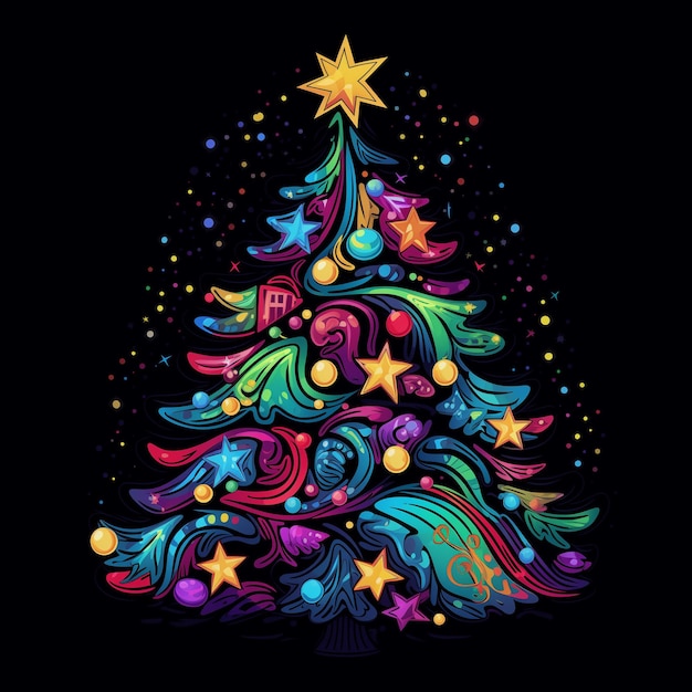 Vector el espectáculo estrellado un árbol de navidad vibrante y dinámico