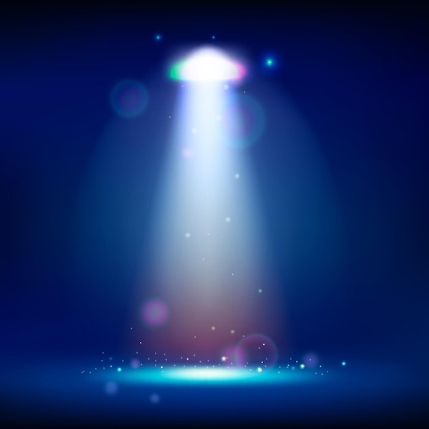 Espectáculo de iluminación de escena, iluminación brillante con focos, ilustración de vector de discoteca de reflector