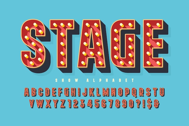 Espectáculo retro alfabeto diseño cabaret lámparas LED letras y números