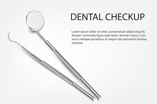 Vector espejo de inspección dental para los dientes icono de primer plano isolado modelo de diseño de herramienta de dentista médico