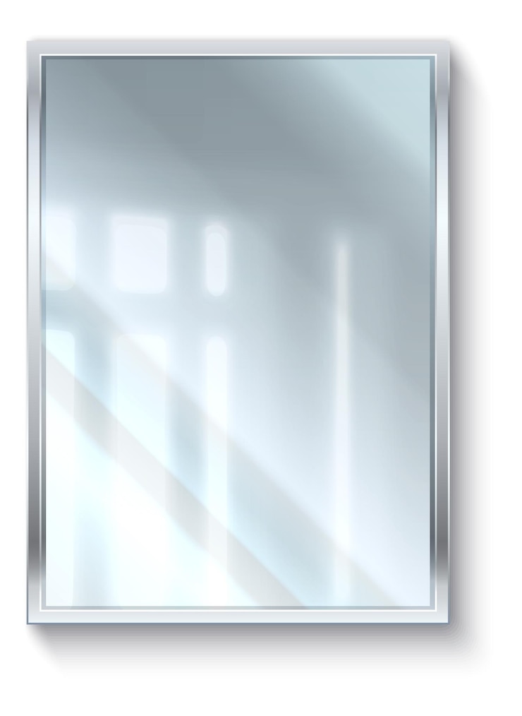 Vector espejo realista superficie de vidrio reflectante 3d en el marco forma cuadrada geométrica colgado en la pared elemento de decoración interior muebles de baño o dormitorio objeto de mobiliario de apartamento vectorial