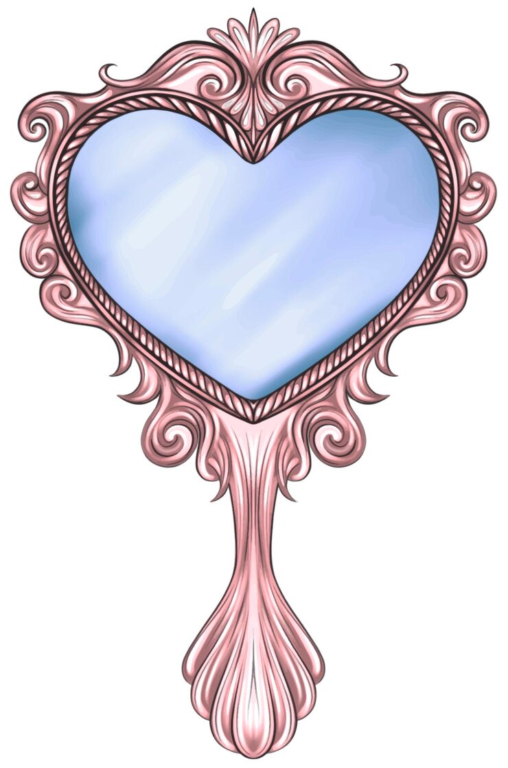 Vector espejo rosa vintage en forma de corazón.