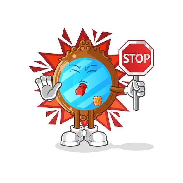 Espejo con señal de stop. vector de mascota de dibujos animados