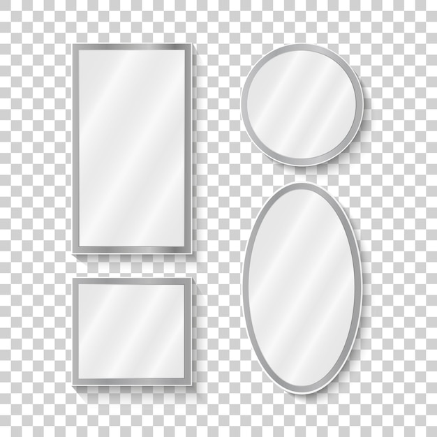 Espejos establecidos en diferentes formas con reflejo borroso Espejos antiguos y modernos Vector