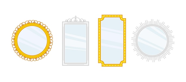 Espejos de pared de plata y oro con adornos retro de diferentes formas
