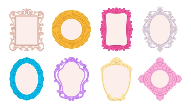 Espejos vintage marcos elementos decorativos espejo de lujo aislado doodle accesorios para el hogar de moda elegancia y moda clipart vectorial picante