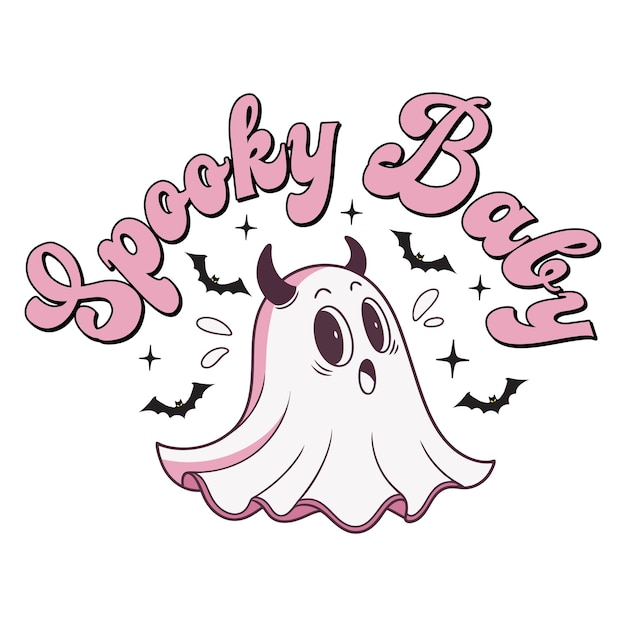 Espeluznante bebé fantasma con acentos rosados para Halloween