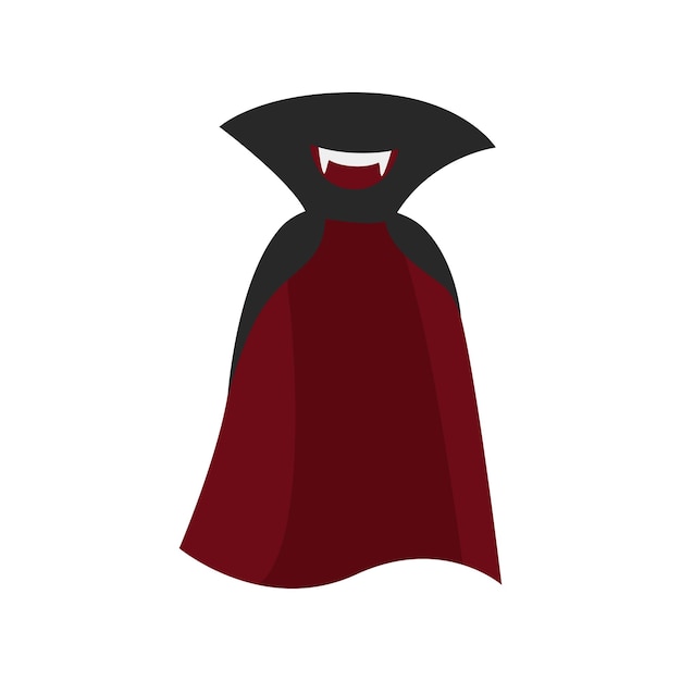 La espeluznante capa roja de Halloween con la sonrisa de vampiro y los dientes afilados