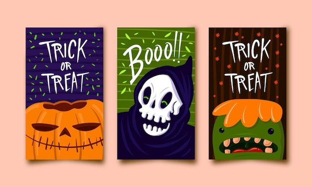 Vector espeluznante colección de tarjetas de feliz halloween