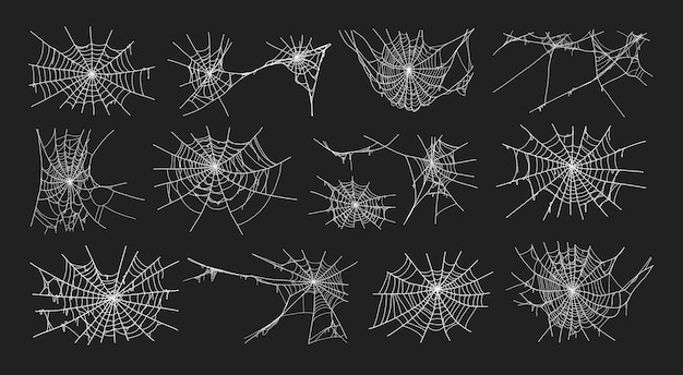Espeluznante Halloween vieja telaraña con varios tamaños y formas Vieja ilustración vectorial de telaraña