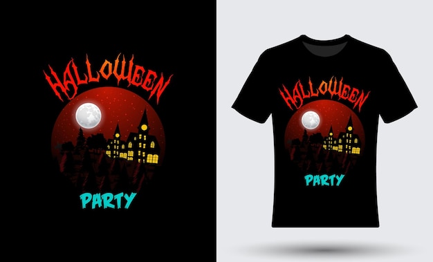 Espeluznante ilustración de camiseta de halloween con diseño de fondo de noche de luna colorida