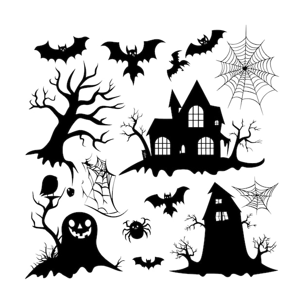 Espeluznante juego de elementos de Halloween Ilustración vectorial juegos de elementos temáticos de Halloween Arte vectorial