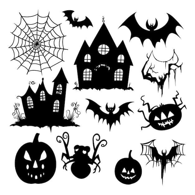 Espeluznante juego de elementos de Halloween Ilustración vectorial juegos de elementos temáticos de Halloween Arte vectorial