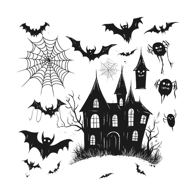 Espeluznante juego de elementos de Halloween Ilustración vectorial juegos de elementos temáticos de Halloween Arte vectorial