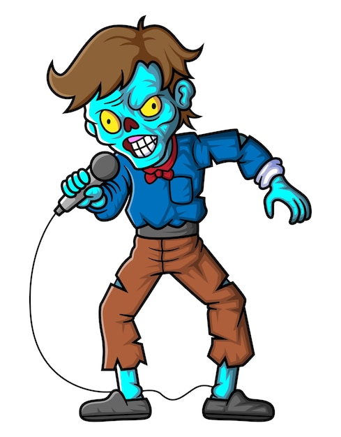 Espeluznante personaje de dibujos animados de cantante zombie sobre fondo blanco