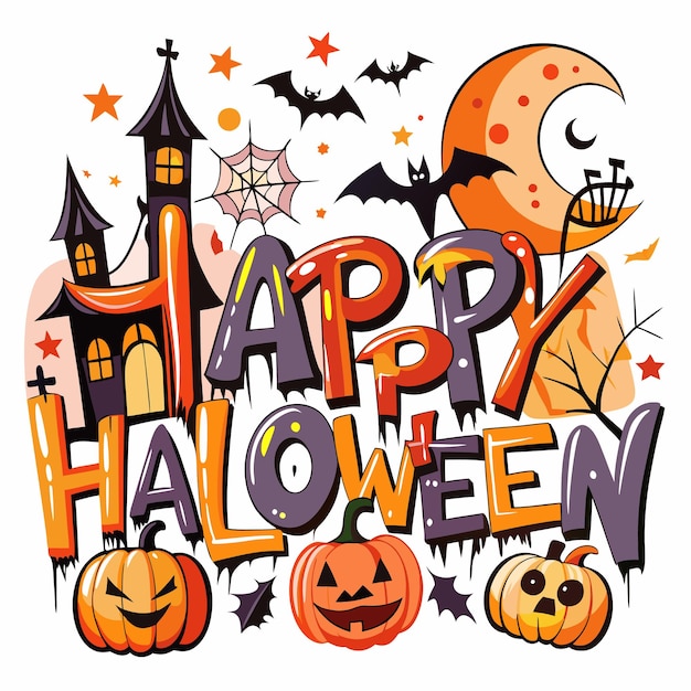 Un espeluznante saludo de Halloween con calabazas y murciélagos