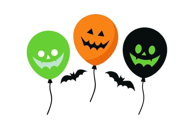Espeluznantes globos de Halloween de formas coloridas y aterradoras sobre un fondo blanco