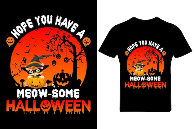 Espero que tengas una camiseta de Halloween maullido, camiseta de Halloween, gato Halloween, sombrero, miedo,