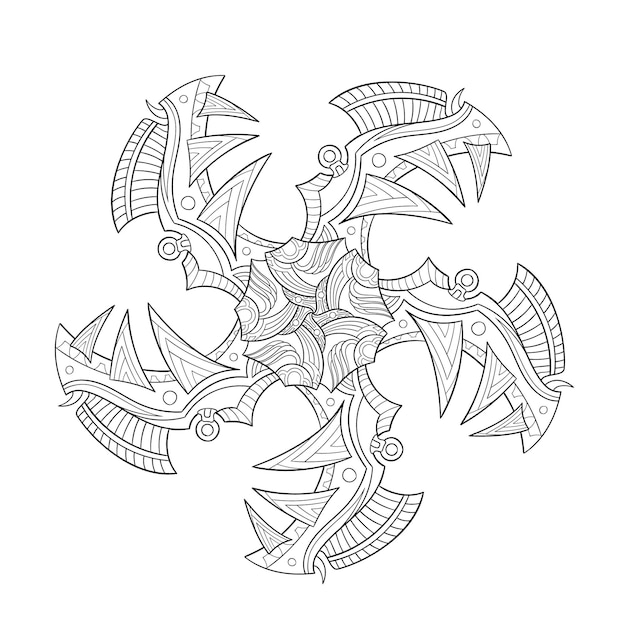 Espiga simétrica mandala mecánica shuriken estilo zentangle