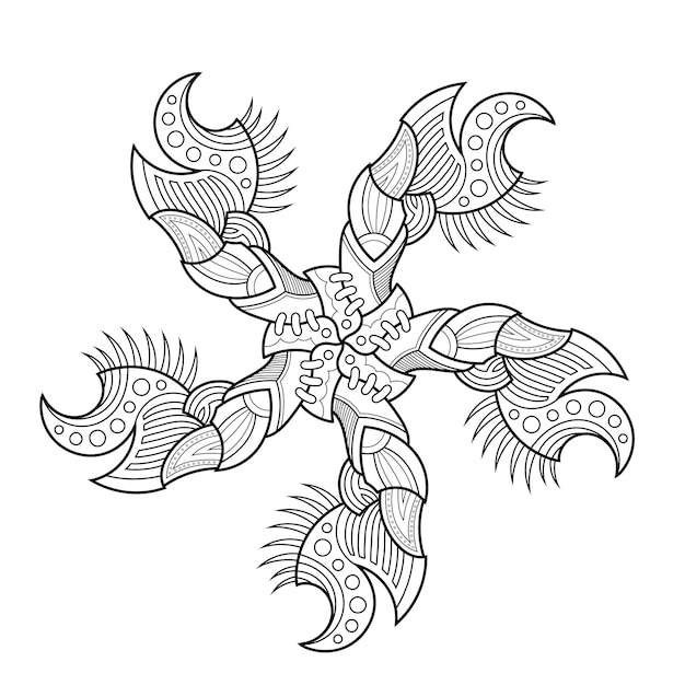 Espiga simétrica Mandala Mecánica shuriken estilo zentangle