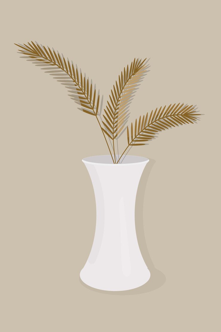 Vector espiguillas de una planta de flores secas en un hermoso jarrón blanco