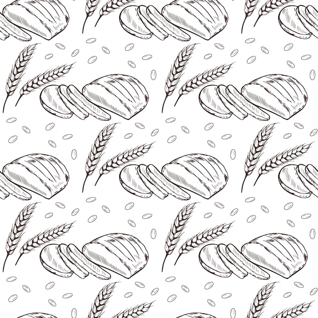 Espiguillas de trigo y pan de patrones sin fisuras ilustración vectorial