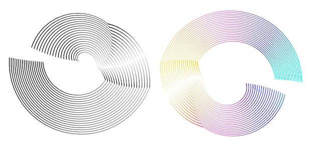 Espiral abstracta conjunto elemento de diseño de arco iris negro06