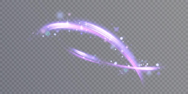 Espiral brillante púrpura brillante con efecto vectorial mágico de partículas de polvo brillantes mágicas