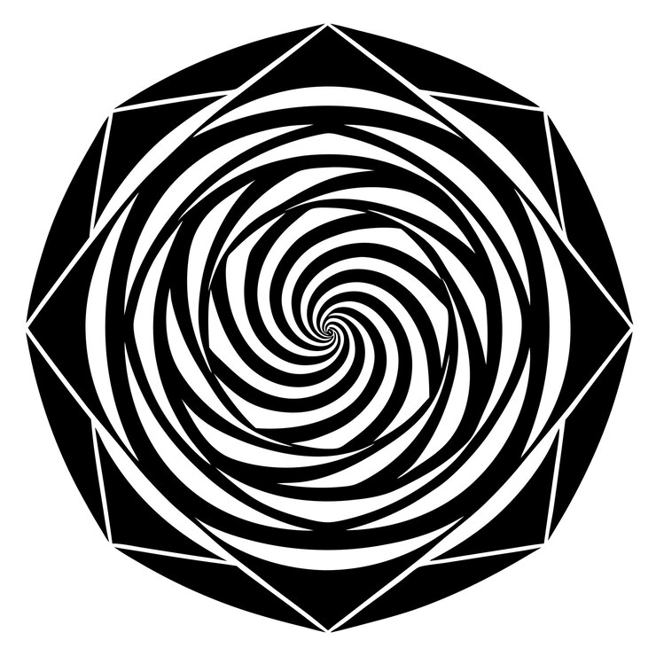 Vector espiral geométrica con diseño de ilustración vectorial de texto minimalista