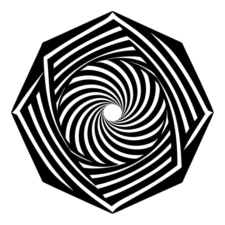 Vector espiral geométrica con diseño de ilustración vectorial de texto minimalista
